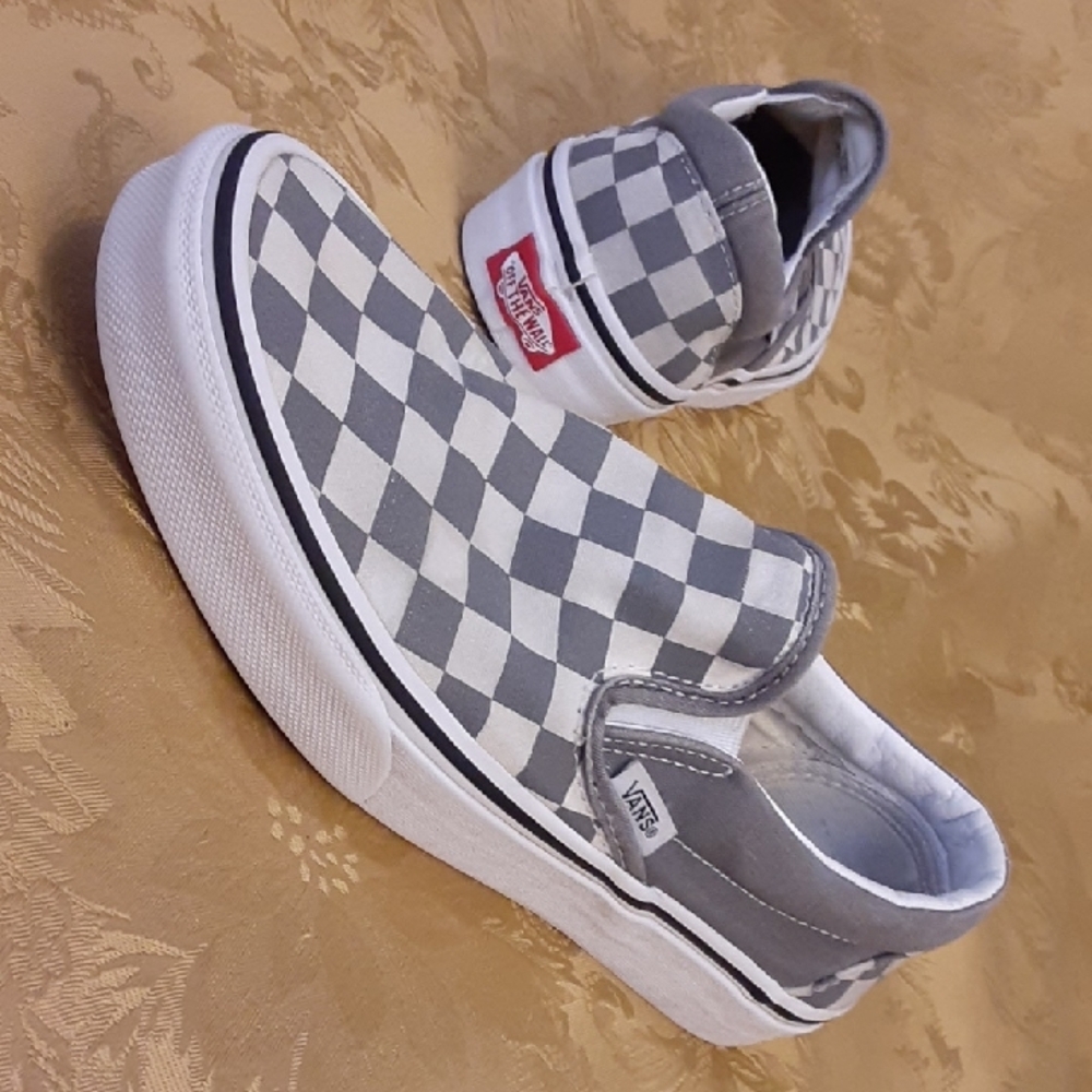 VANS  Checkered Slip-On Shoes - Gray and White 6.5 Women's 5.0 Mens